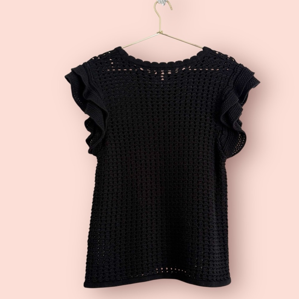GAP Flutter Sleeve Crochet Sweater Women’s M Tall Black - Picture 4 of 9